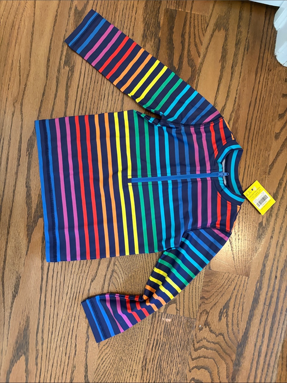 Primary Kids Rainbow Stripe Navy Blue Long Sleeve Rashguard